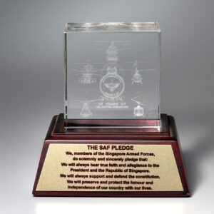 Crystal Inner Laser plaque on Wooden Base with Gold Transfer Plate