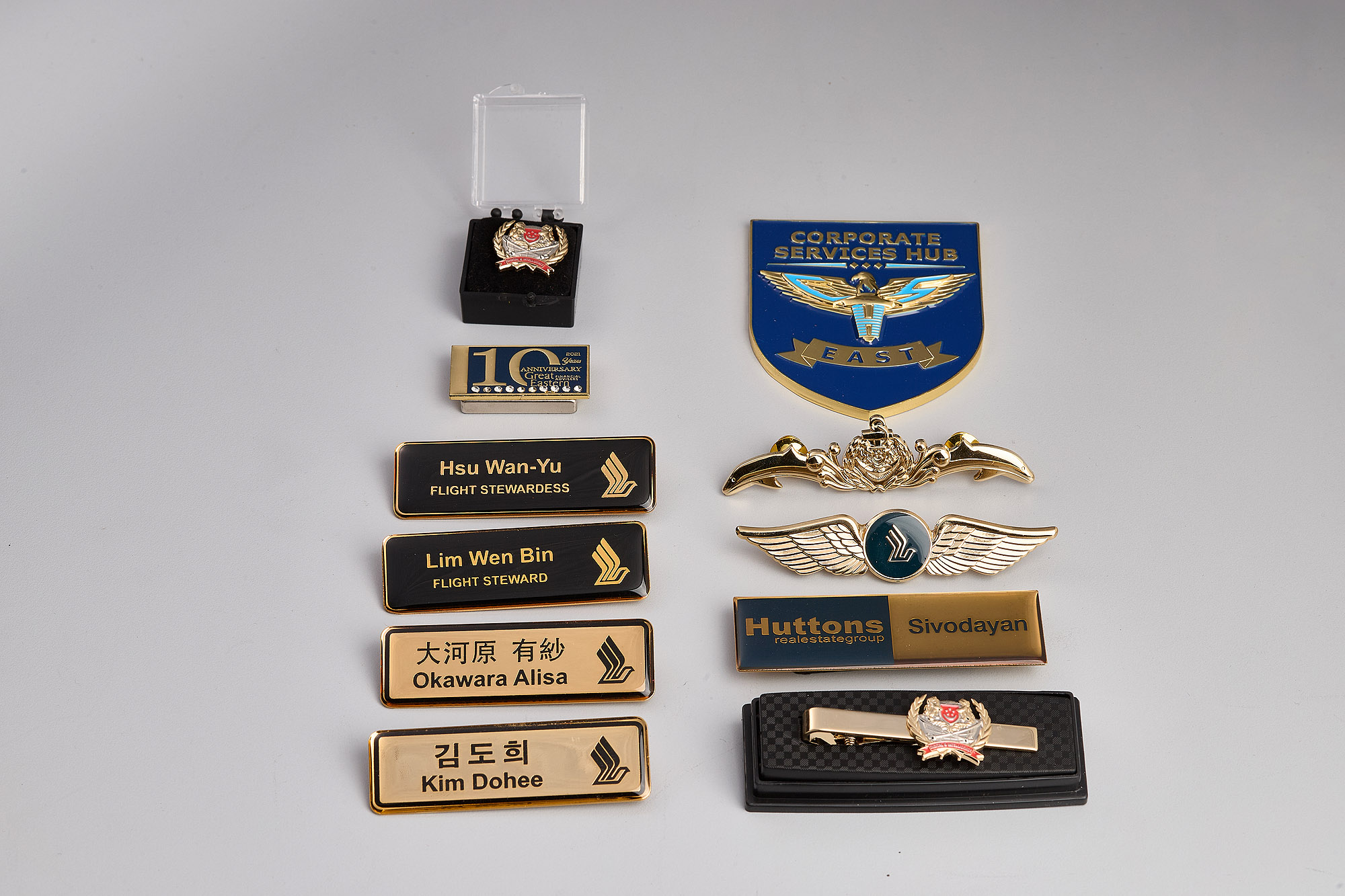 Customised Name Tag, pin and logos