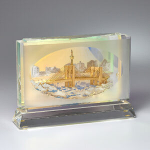 Customised crystal plaque with Gold building